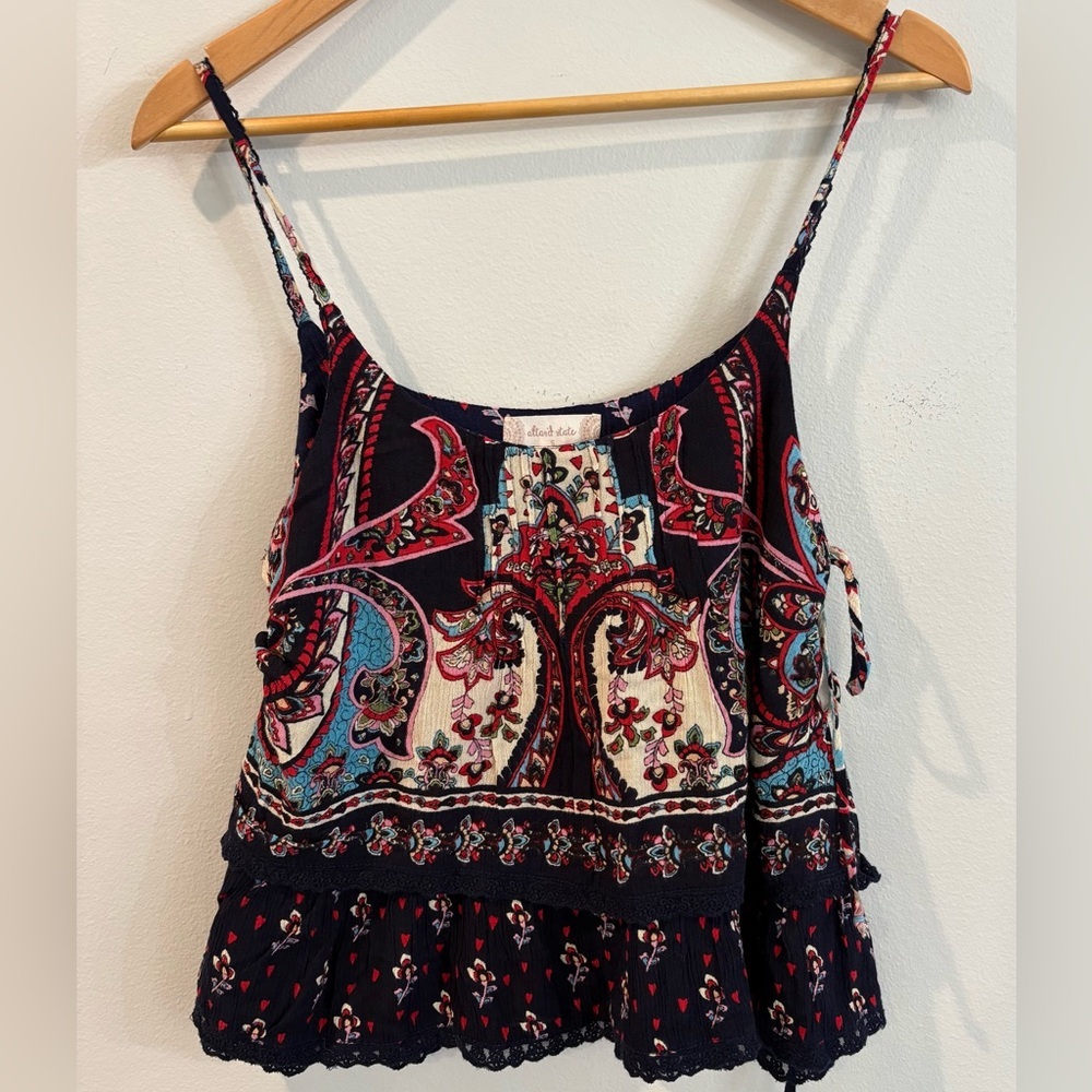 Altar’d State Boho Paisley Cami Top Size S Flowy Festival Tank Navy Floral